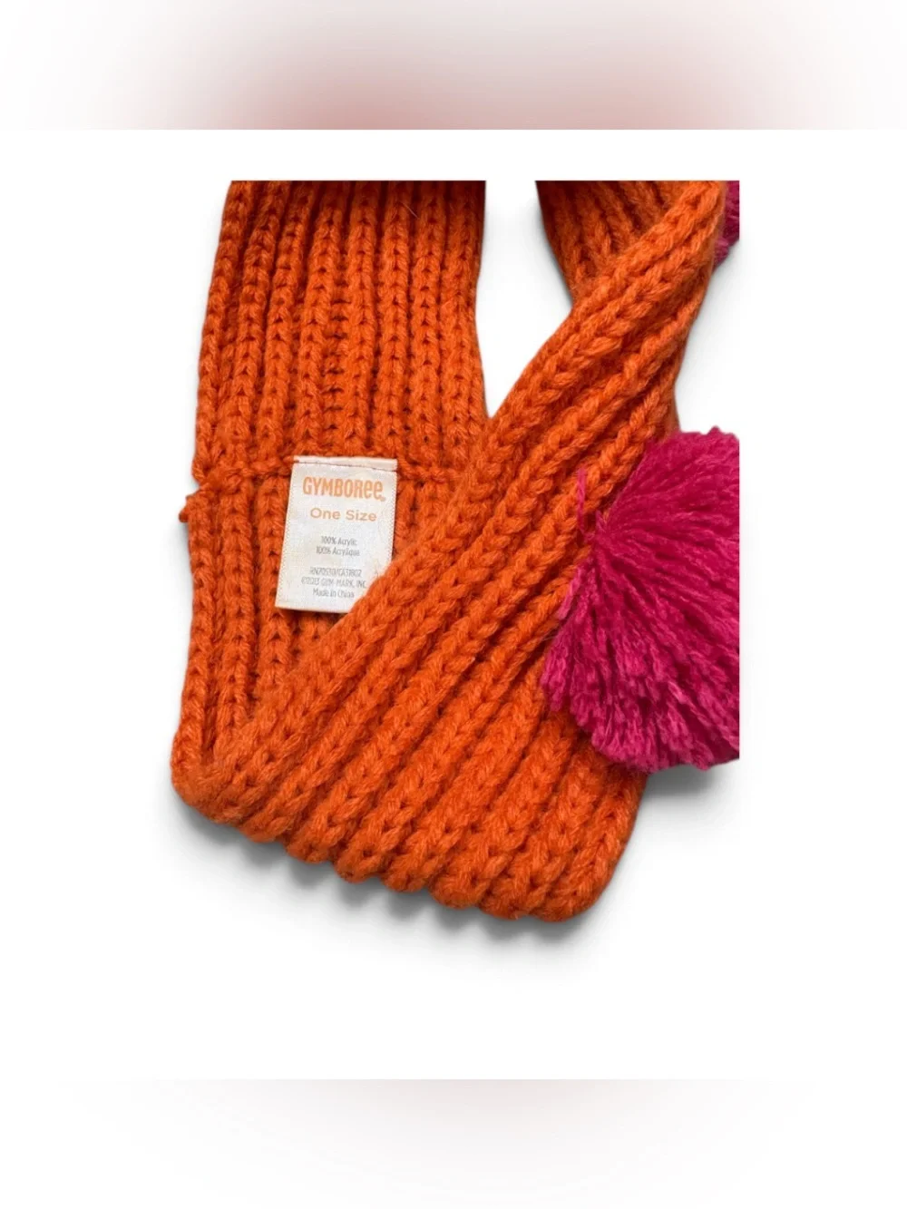 VTG Gymboree 2013 Color Happy Orange Knit Ear Warmer Headband Pink Pom Pom